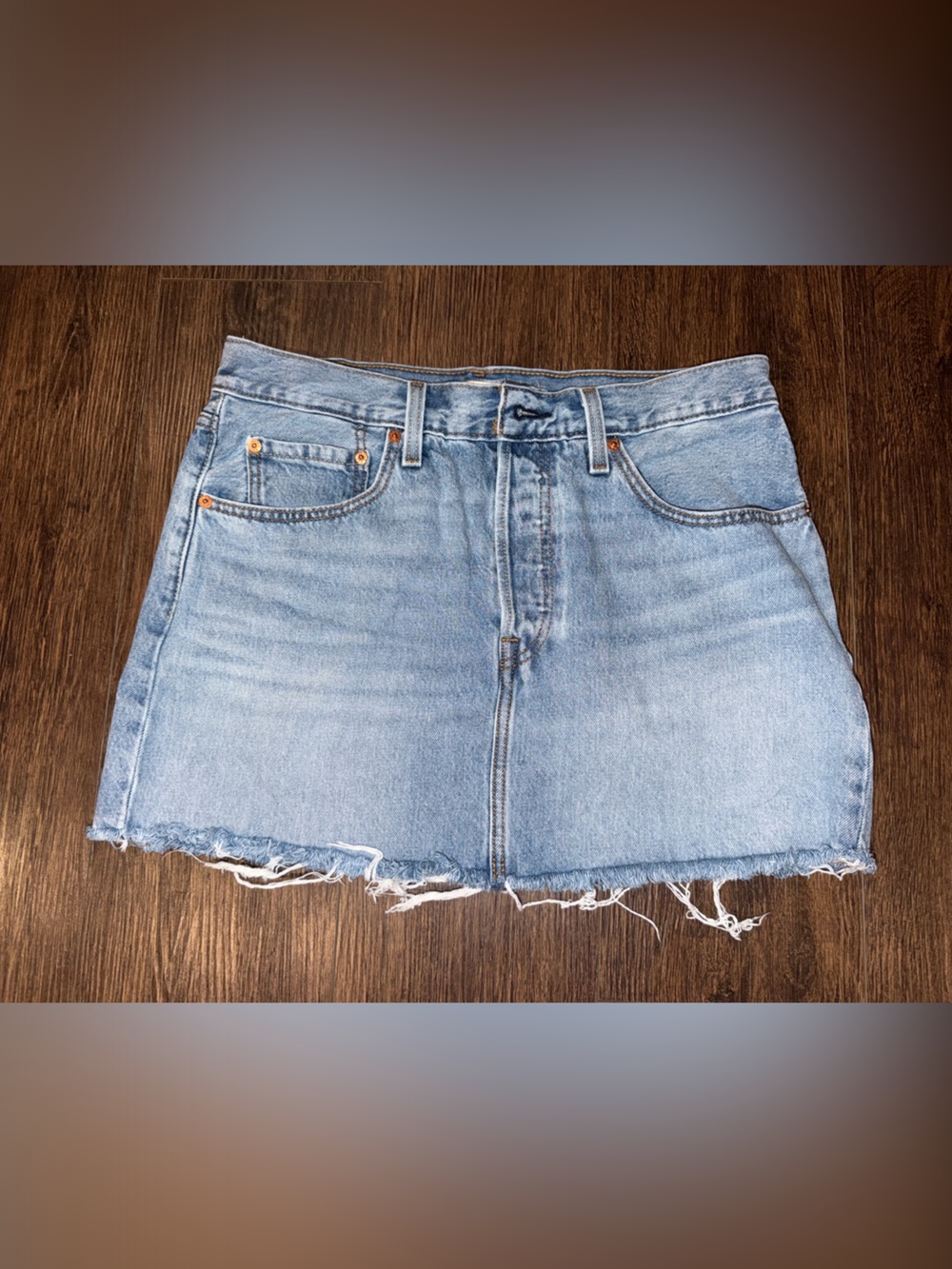Frayed Hem Light Blue Denim Mini Skirt